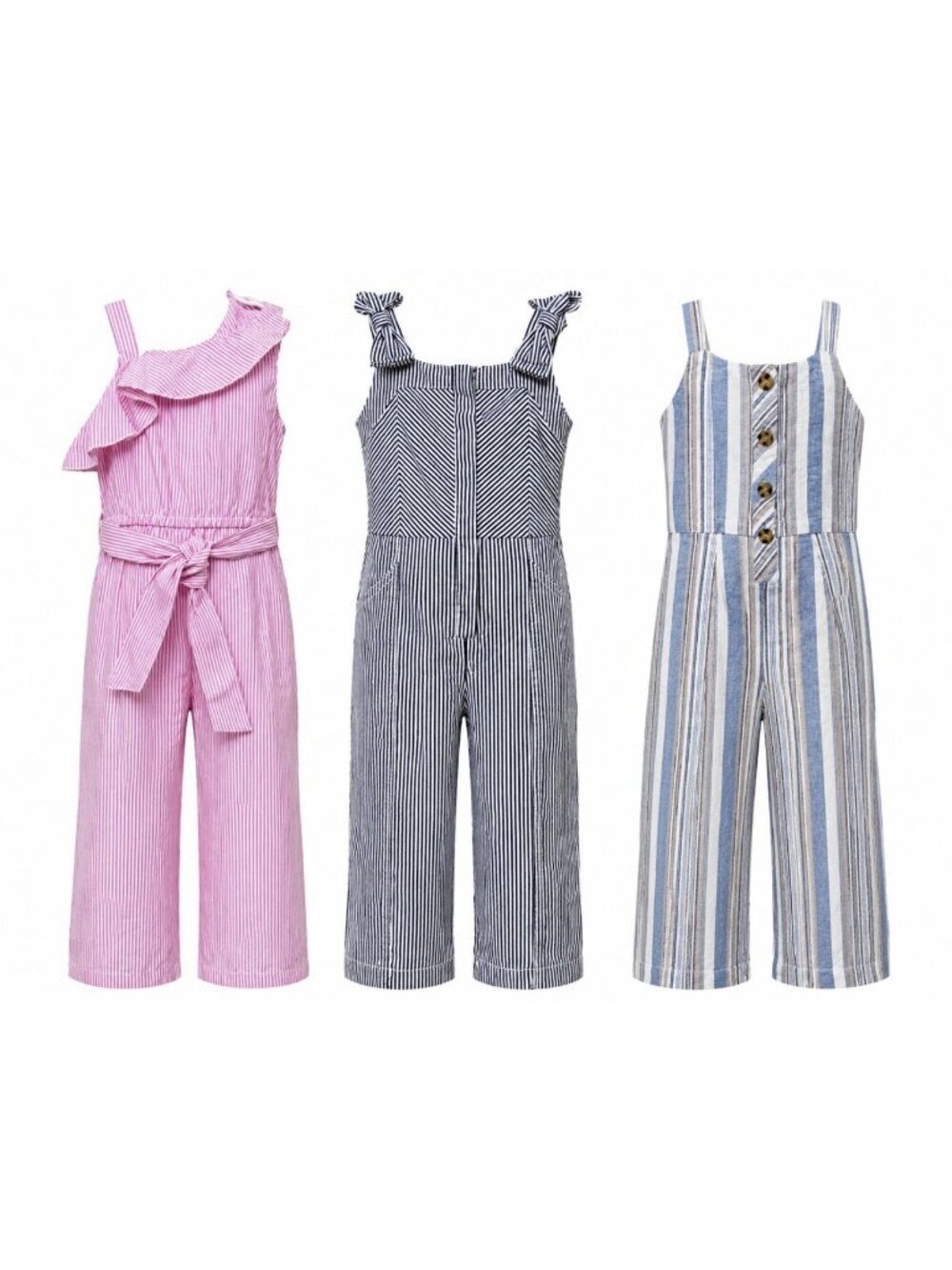 NEW Habitual Girls Jumpsuit 3T LOT Of 3 Sleeveless Striped Nautical Preppy READ